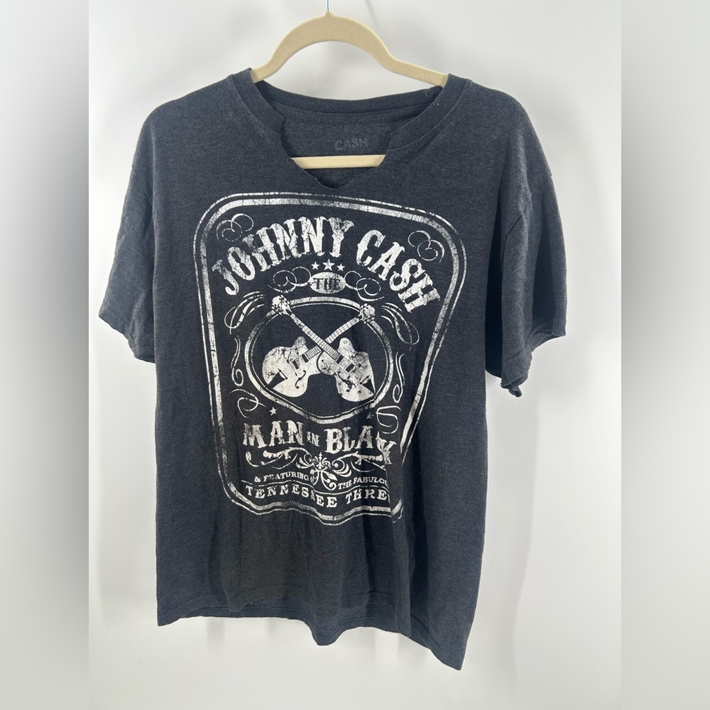 Johnny Cash Black Graphic Band Tee - Short Sleeve Shirt Size Large